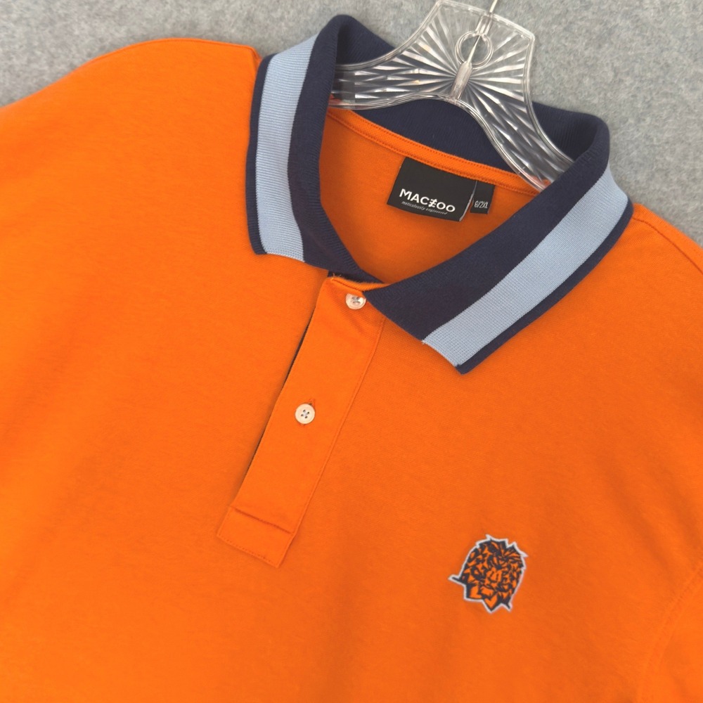 Maceoo Polo Shirt Mens 2XL Orange Embroidered Lion Logo Short Sleeve Stretch